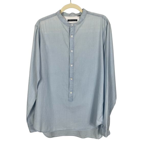 Theory Other - Theory 100% Cotton Mandarin Collar Chambray Button Front Shirt Blue Men's Medium